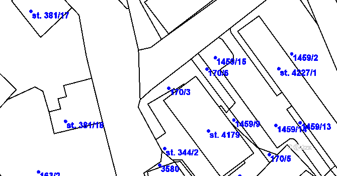 Parcela st. 170/3 v KÚ Svitavy-předměstí, Katastrální mapa