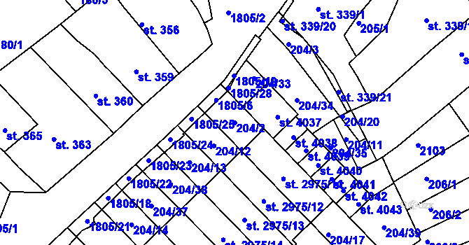 Parcela st. 204/2 v KÚ Svitavy-předměstí, Katastrální mapa