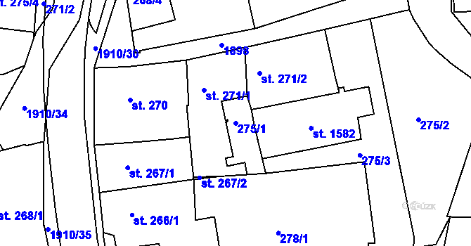 Parcela st. 275/1 v KÚ Svitavy-předměstí, Katastrální mapa