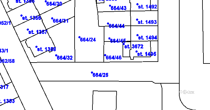 Parcela st. 664/46 v KÚ Svitavy-předměstí, Katastrální mapa