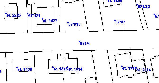 Parcela st. 671/4 v KÚ Svitavy-předměstí, Katastrální mapa