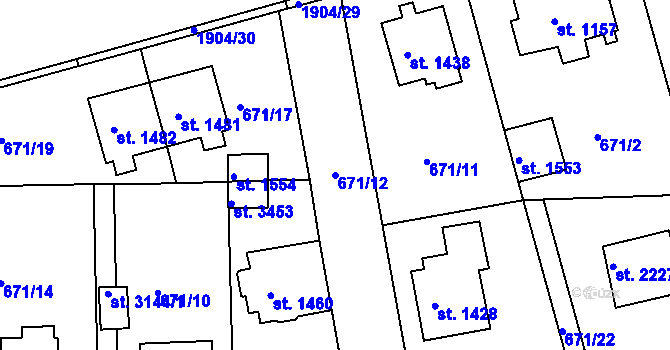 Parcela st. 671/12 v KÚ Svitavy-předměstí, Katastrální mapa