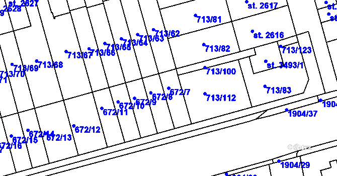 Parcela st. 672/7 v KÚ Svitavy-předměstí, Katastrální mapa