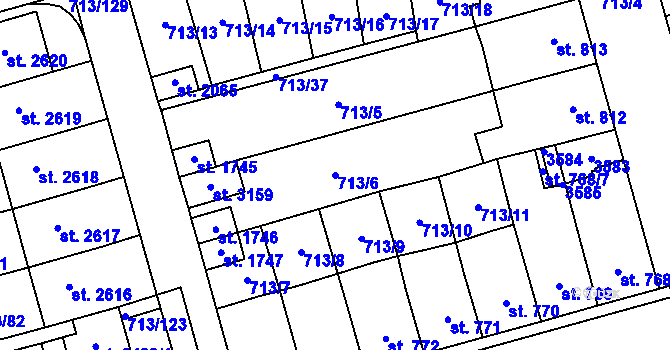 Parcela st. 713/6 v KÚ Svitavy-předměstí, Katastrální mapa