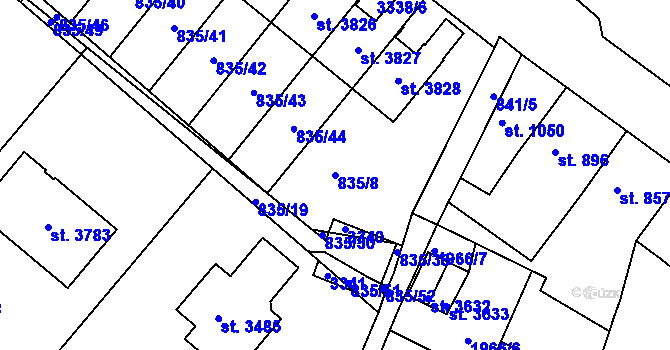 Parcela st. 835/8 v KÚ Svitavy-předměstí, Katastrální mapa