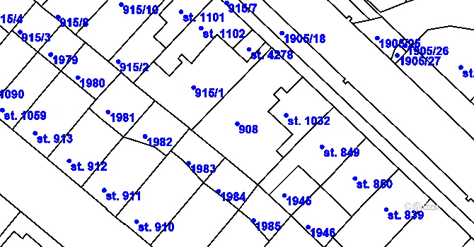Parcela st. 908 v KÚ Svitavy-předměstí, Katastrální mapa