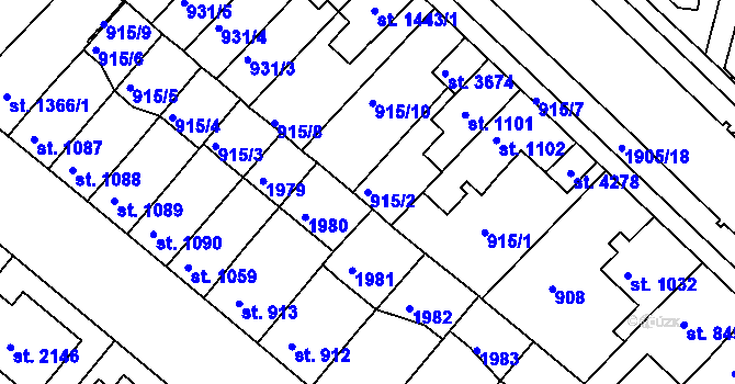 Parcela st. 915/2 v KÚ Svitavy-předměstí, Katastrální mapa