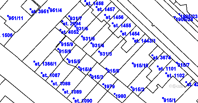 Parcela st. 931/3 v KÚ Svitavy-předměstí, Katastrální mapa