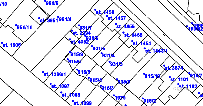 Parcela st. 931/4 v KÚ Svitavy-předměstí, Katastrální mapa