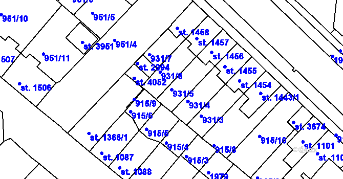 Parcela st. 931/5 v KÚ Svitavy-předměstí, Katastrální mapa