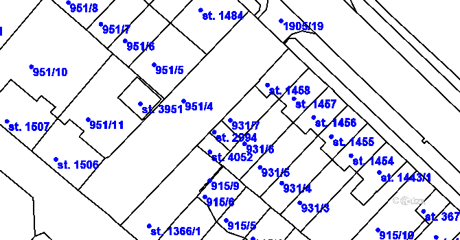 Parcela st. 931/7 v KÚ Svitavy-předměstí, Katastrální mapa