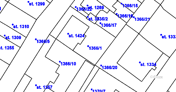 Parcela st. 1366/1 v KÚ Svitavy-předměstí, Katastrální mapa