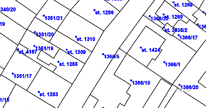 Parcela st. 1366/5 v KÚ Svitavy-předměstí, Katastrální mapa