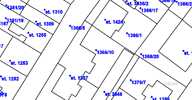 Parcela st. 1366/10 v KÚ Svitavy-předměstí, Katastrální mapa
