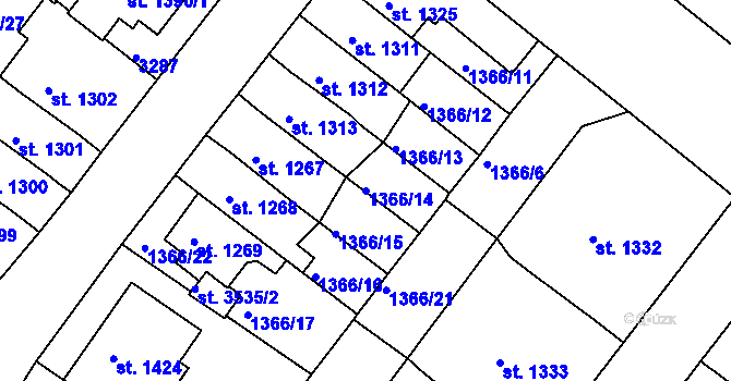 Parcela st. 1366/14 v KÚ Svitavy-předměstí, Katastrální mapa