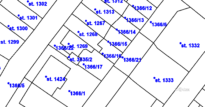 Parcela st. 1366/16 v KÚ Svitavy-předměstí, Katastrální mapa
