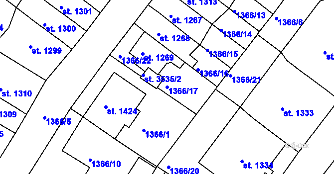 Parcela st. 1366/17 v KÚ Svitavy-předměstí, Katastrální mapa