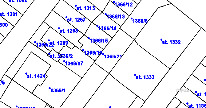 Parcela st. 1366/21 v KÚ Svitavy-předměstí, Katastrální mapa
