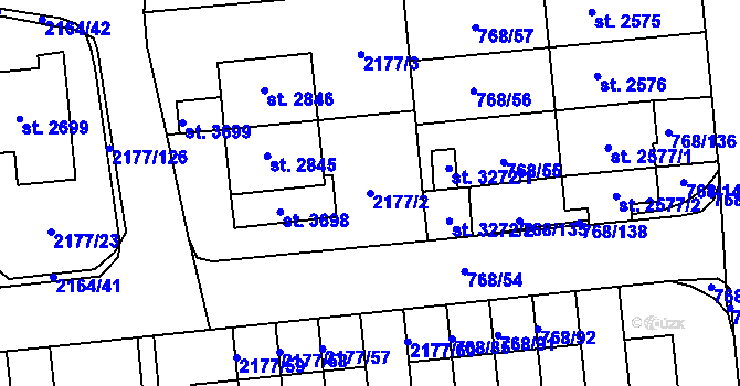 Parcela st. 2177/2 v KÚ Svitavy-předměstí, Katastrální mapa