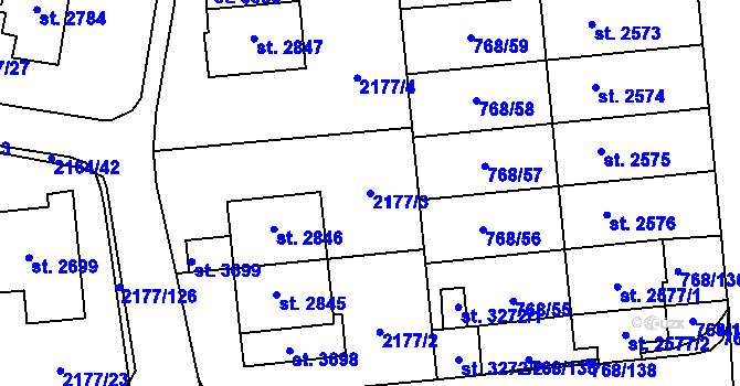 Parcela st. 2177/3 v KÚ Svitavy-předměstí, Katastrální mapa