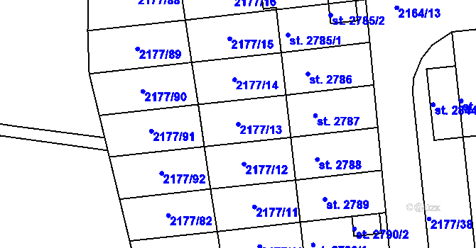 Parcela st. 2177/13 v KÚ Svitavy-předměstí, Katastrální mapa