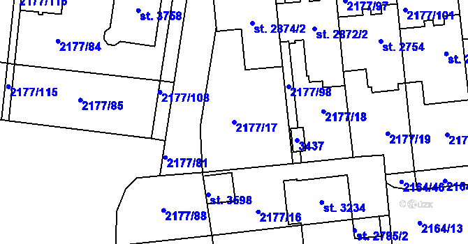 Parcela st. 2177/17 v KÚ Svitavy-předměstí, Katastrální mapa