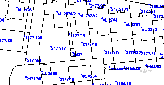 Parcela st. 2177/18 v KÚ Svitavy-předměstí, Katastrální mapa