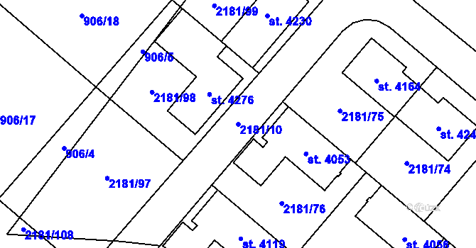 Parcela st. 2181/10 v KÚ Svitavy-předměstí, Katastrální mapa