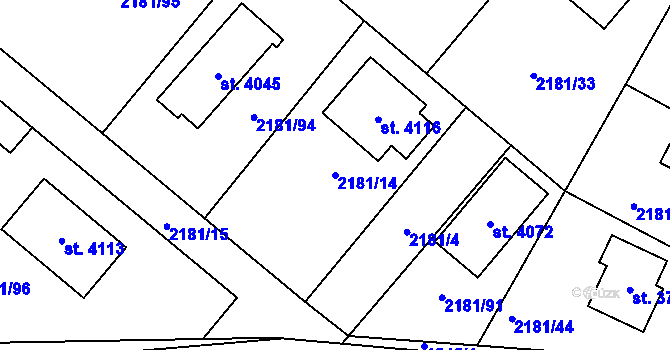 Parcela st. 2181/14 v KÚ Svitavy-předměstí, Katastrální mapa