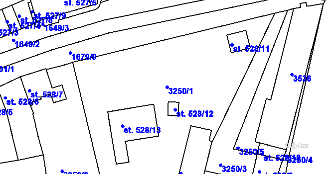 Parcela st. 3250/1 v KÚ Svitavy-předměstí, Katastrální mapa