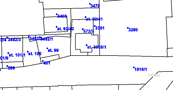 Parcela st. 3938/1 v KÚ Svitavy-předměstí, Katastrální mapa