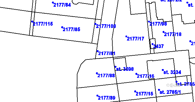 Parcela st. 2177/81 v KÚ Svitavy-předměstí, Katastrální mapa