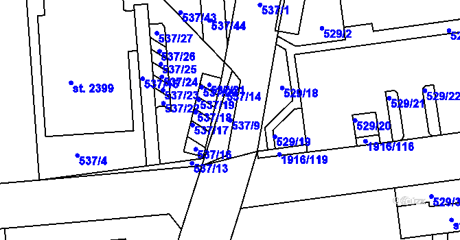 Parcela st. 537/9 v KÚ Svitavy-předměstí, Katastrální mapa