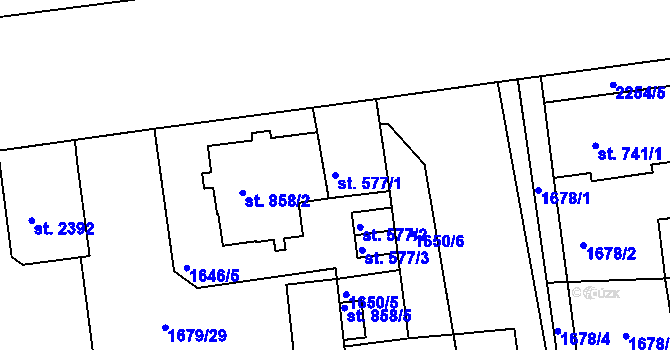 Parcela st. 577/1 v KÚ Svitavy-předměstí, Katastrální mapa