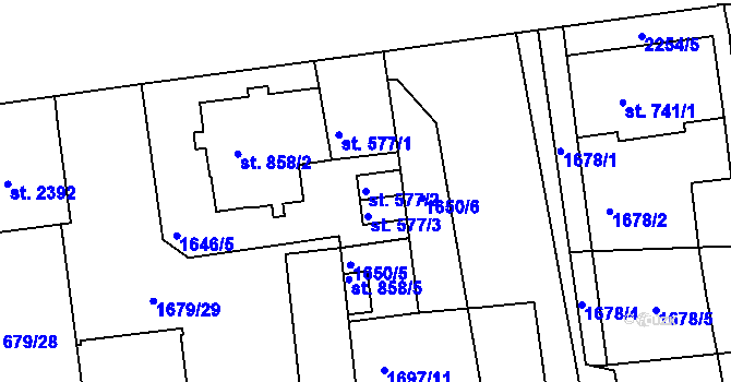 Parcela st. 577/2 v KÚ Svitavy-předměstí, Katastrální mapa