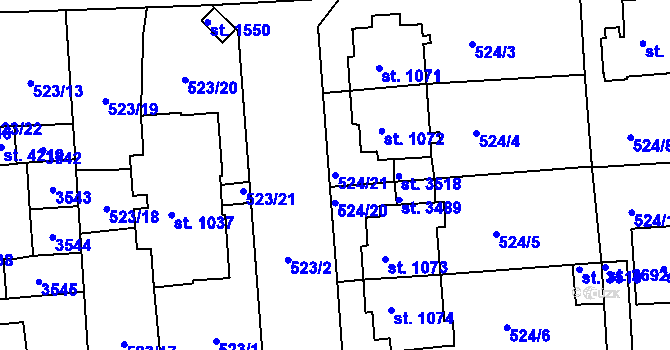 Parcela st. 524/21 v KÚ Svitavy-předměstí, Katastrální mapa