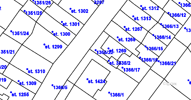 Parcela st. 1366/22 v KÚ Svitavy-předměstí, Katastrální mapa