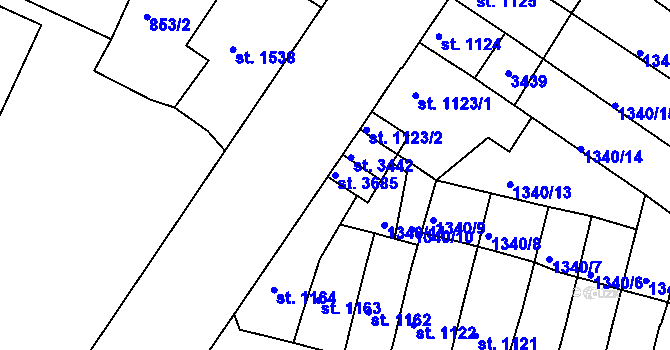 Parcela st. 3685 v KÚ Svitavy-předměstí, Katastrální mapa