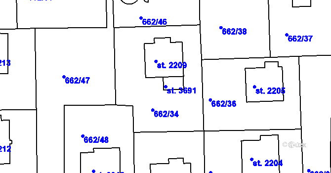 Parcela st. 3691 v KÚ Svitavy-předměstí, Katastrální mapa