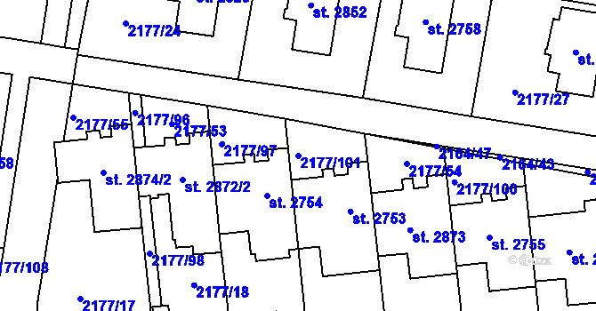Parcela st. 2177/101 v KÚ Svitavy-předměstí, Katastrální mapa