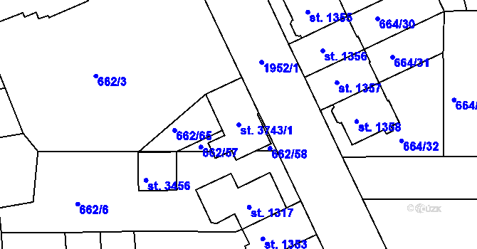 Parcela st. 3743/1 v KÚ Svitavy-předměstí, Katastrální mapa
