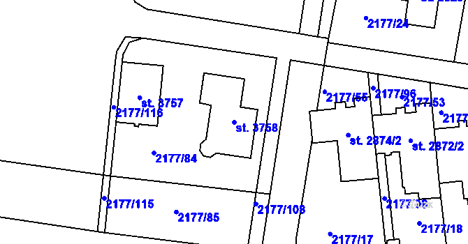 Parcela st. 3758 v KÚ Svitavy-předměstí, Katastrální mapa