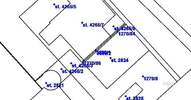 Parcela st. 3599/1 v KÚ Svitavy-předměstí, Katastrální mapa