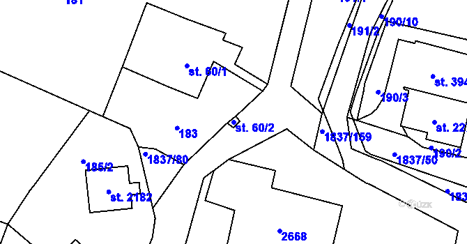 Parcela st. 60/2 v KÚ Moravský Lačnov, Katastrální mapa