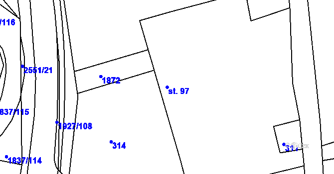 Parcela st. 97 v KÚ Moravský Lačnov, Katastrální mapa