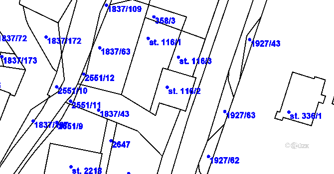 Parcela st. 116/2 v KÚ Moravský Lačnov, Katastrální mapa
