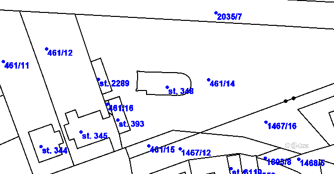 Parcela st. 348 v KÚ Moravský Lačnov, Katastrální mapa