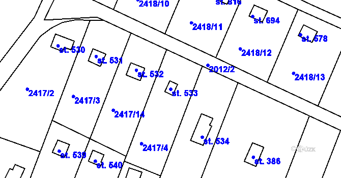 Parcela st. 533 v KÚ Moravský Lačnov, Katastrální mapa