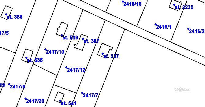 Parcela st. 537 v KÚ Moravský Lačnov, Katastrální mapa