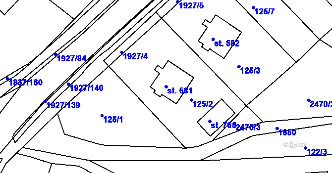 Parcela st. 581 v KÚ Moravský Lačnov, Katastrální mapa